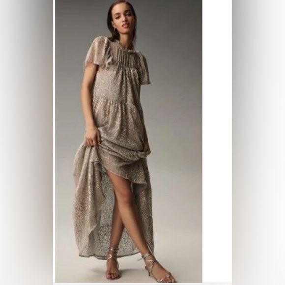 By Anthropologie Short-Sleeve Mock-Neck Maxi Dress Size S - Picture 2 of 8